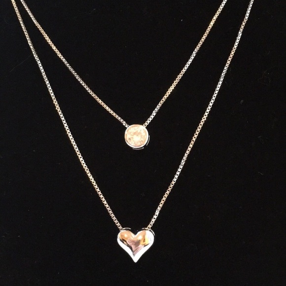 Sterling Silver HeartNecklace w CZ Stone - Picture 3 of 5